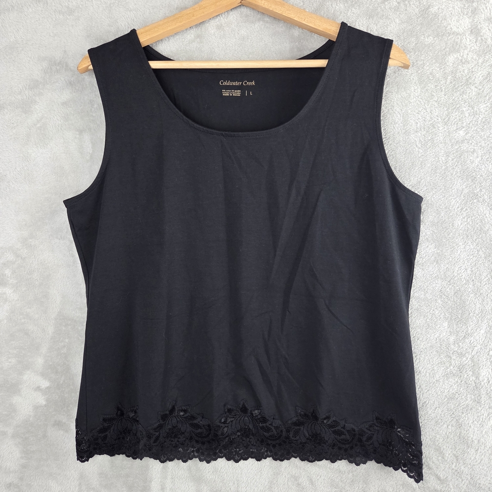 Coldwater Creek Black Lace Hem Women's Top